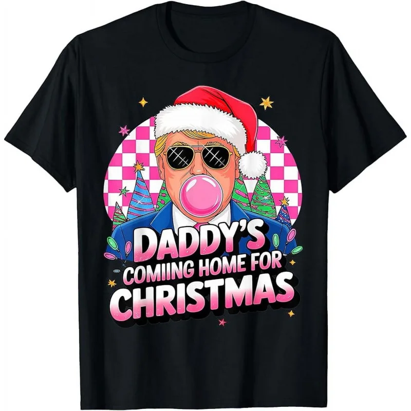 Men's and women's sports and leisure new fashion short sleeves Trump 2024 dad returns home for Christmas top gift pink T-shirt