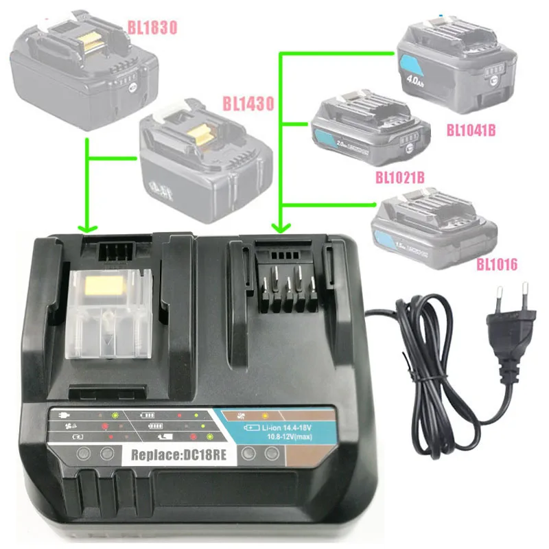 DC18RE Lithium Battery Double Slot Charger For Makita 18V 14.4V 10.8V 12V Li-ion Battery BL1830 BL1430 BL1016 BL1021B BL1041B