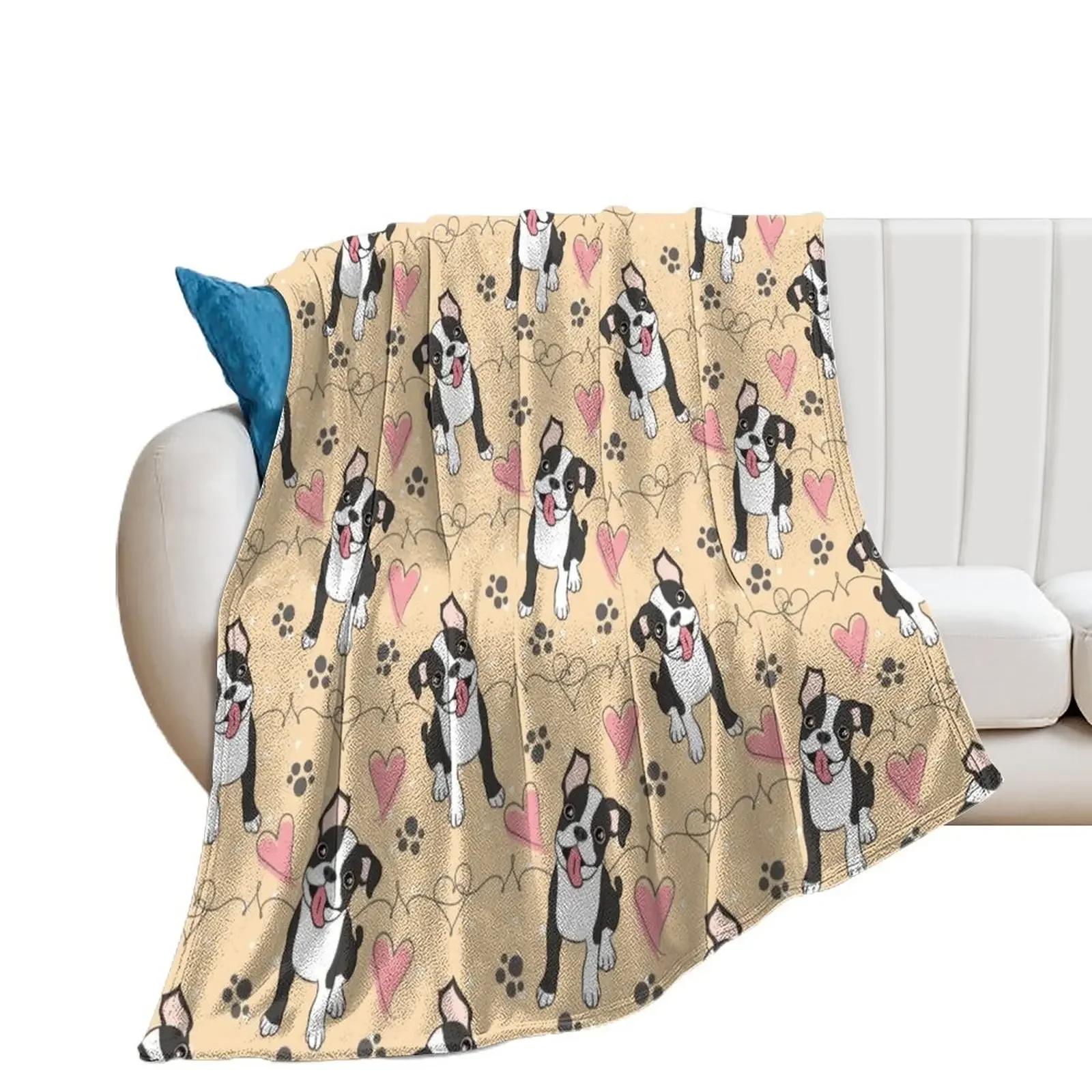 

LOVE Boston Terrier / Black 2 Throw Blanket Camping Quilt Kid'S Blankets