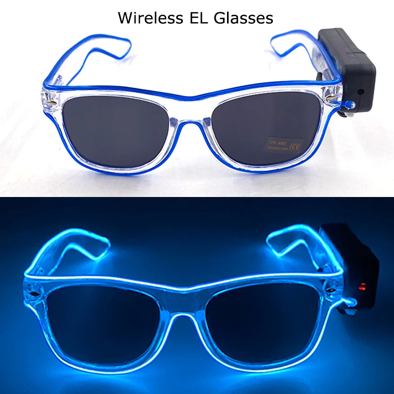 Wireless LED Luminous Glasses EL Flashing Neon Bar LED Glasses Light Up Glasses Rave Costume Decor DJ Sunglasses