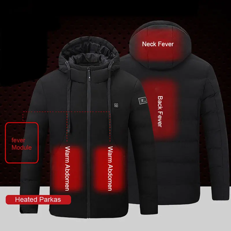 

Intelligent USB Rechargeable Heated Jacket Thermal Parkas Clothes Hooded Skiing Hiking Cotton-padded Coats Jaqueta Masculina