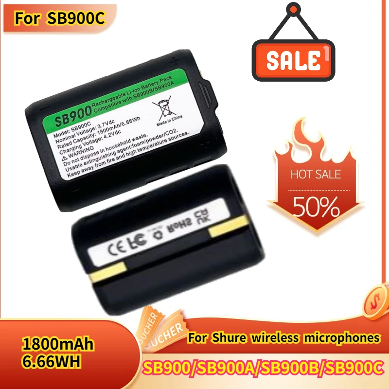 Compatible with Shure SB900C battery for Shure wireless microphones SB900/SB900A/SB900B/SB900C