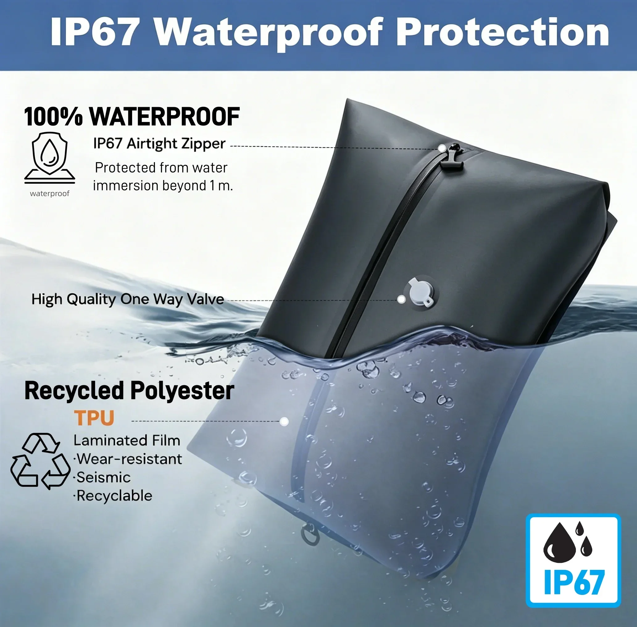 TPU Vacuum Storage Bags 9L-41L, IP67 Waterproof Compression Bags Clothes, Space Saver Packing Cubes Travel Organizer Set