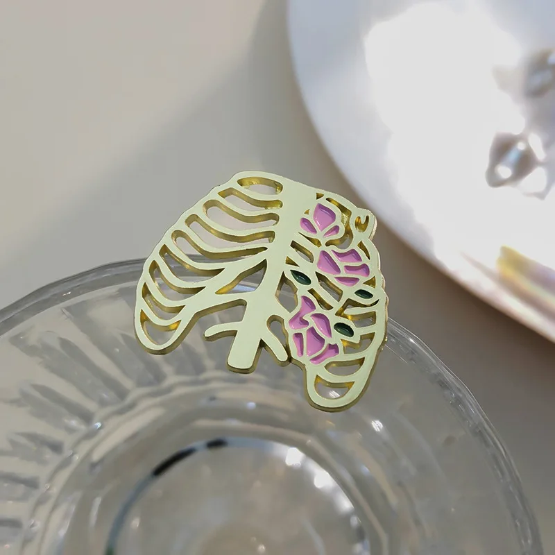 창의적인 해골 근육 장 내부 이미지 브로치 핀 귀여운 꽃과 장기 에나멜 브로치 코사지 금속 합금 장신구 액세서리