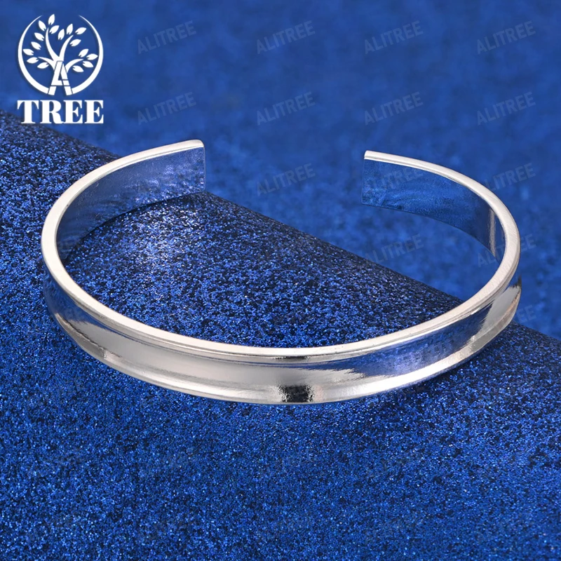 

New Style 925 Sterling Silver Smooth Round Opening Adjustable Bangle Women's Birthday Party Gift Simple Jewelry Accessories