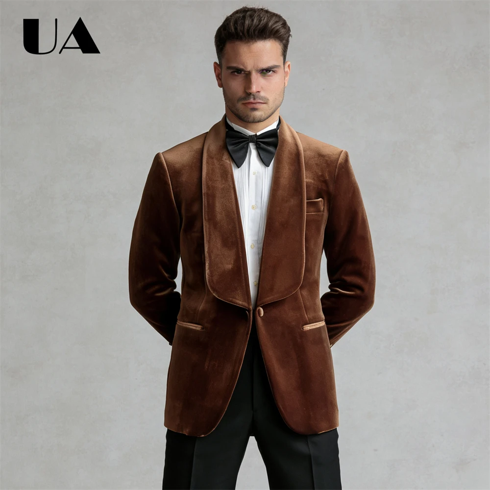 남성용 원버튼 캐주얼 스마트 벨벳 수트 재킷, 와이드 숄 칼라, 다양한 색상, 디너 파티 수트 의상, 맞춤 사이즈