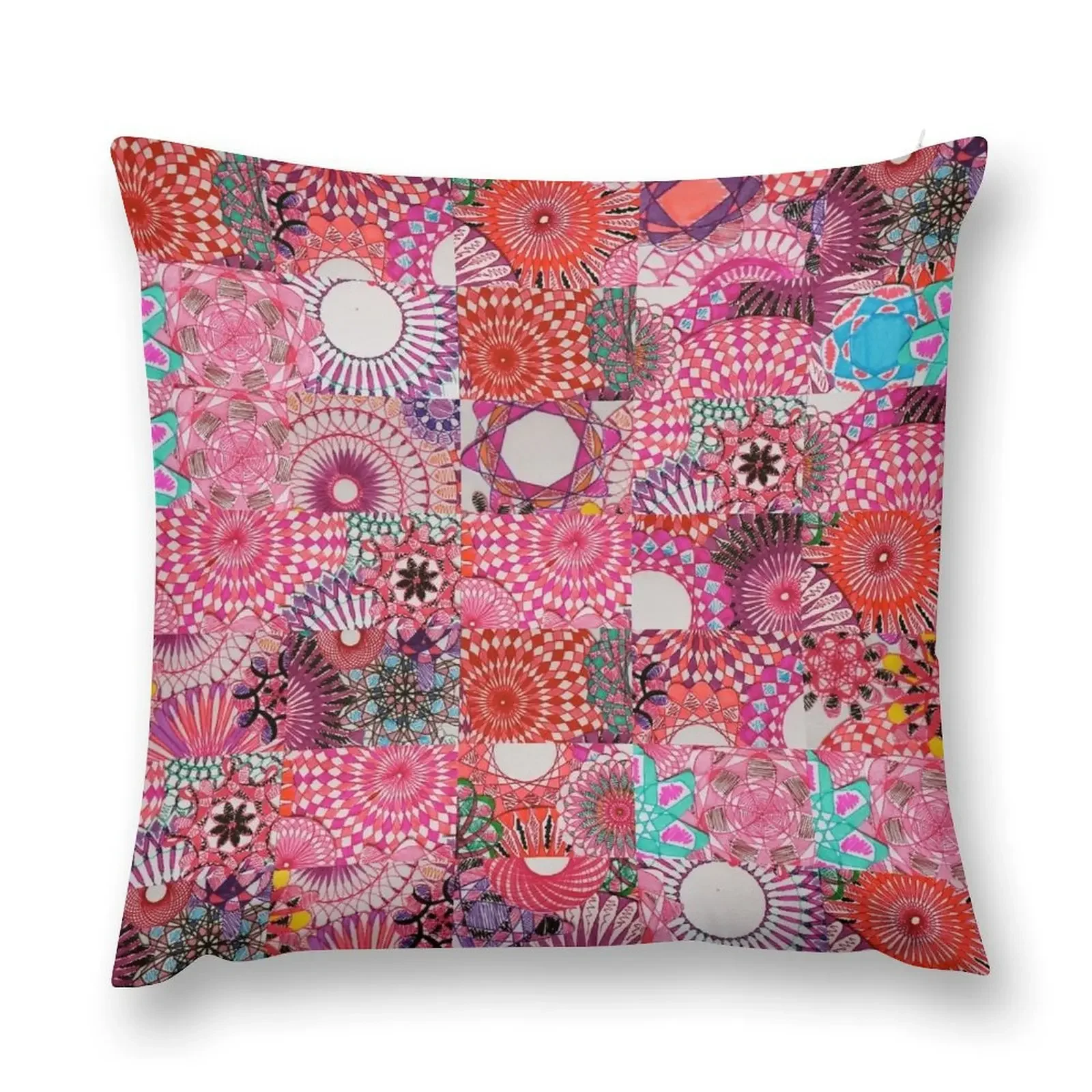 Tiled Pink Randomized Jigsaw Spirograph Design Throw Pillow Christmas Pillow Covers Sofa Cushions bed pillows pillow