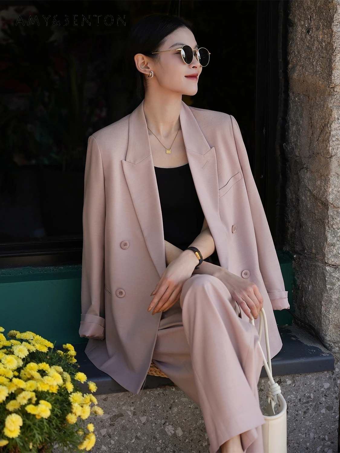 Fashion Commuter Style High End Business Suit Loose Casual Suit Coat Slim Wide Leg Pants Graceful Two Piece Sets Womens Outifits