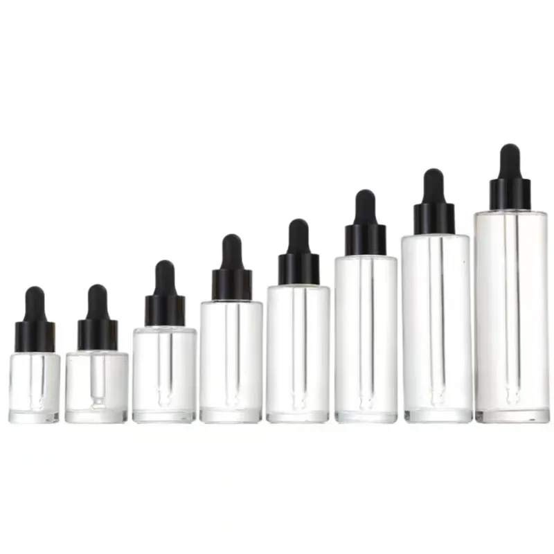 160pcs flat square round shoulder bottle flat shoulder pump bottle frosted glass dropper bottle 50ml flat shoulder