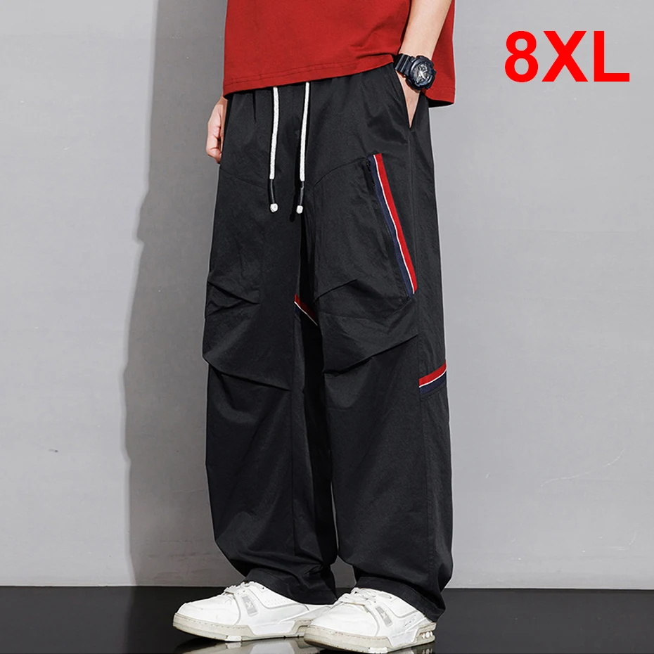 

Мужские брюки карго больших размеров 8XL, эластичные, с регулируемой талией, модные повседневные прямые брюки для мужчин, большие размеры 8XL