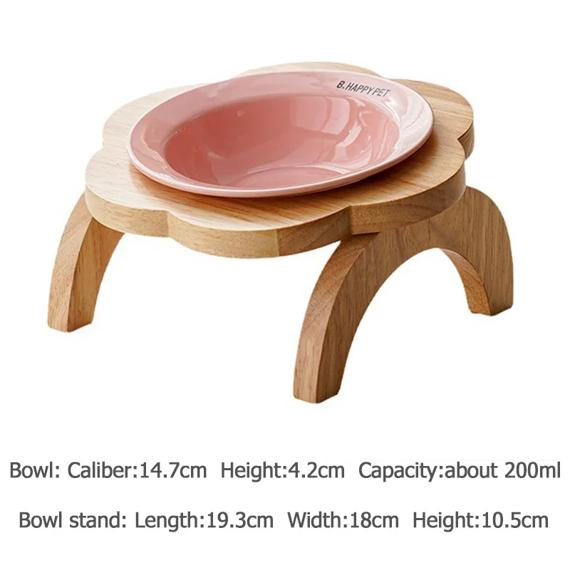 Ceramic Cat Bowl with Elevated Wooden Stand Protection Cervical Spine Puppy Feeding Bowl Drink Water Bowl Pet Supplies