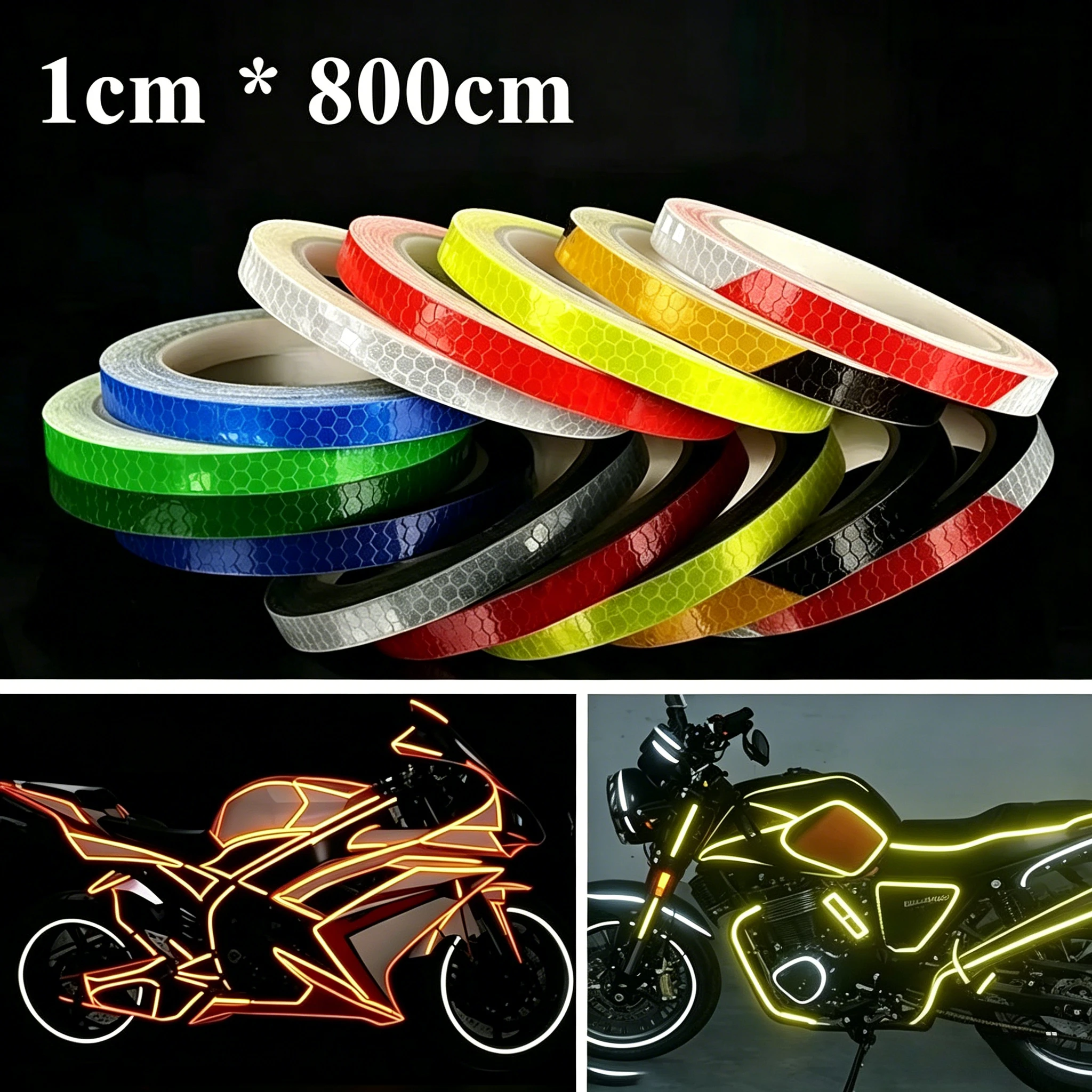 Motorcycle Wheels Reflect Fluorescent MTB Bike Reflective Sticker Strip Tape For Cycling Warning Safety Motorbike  Wheel Decor