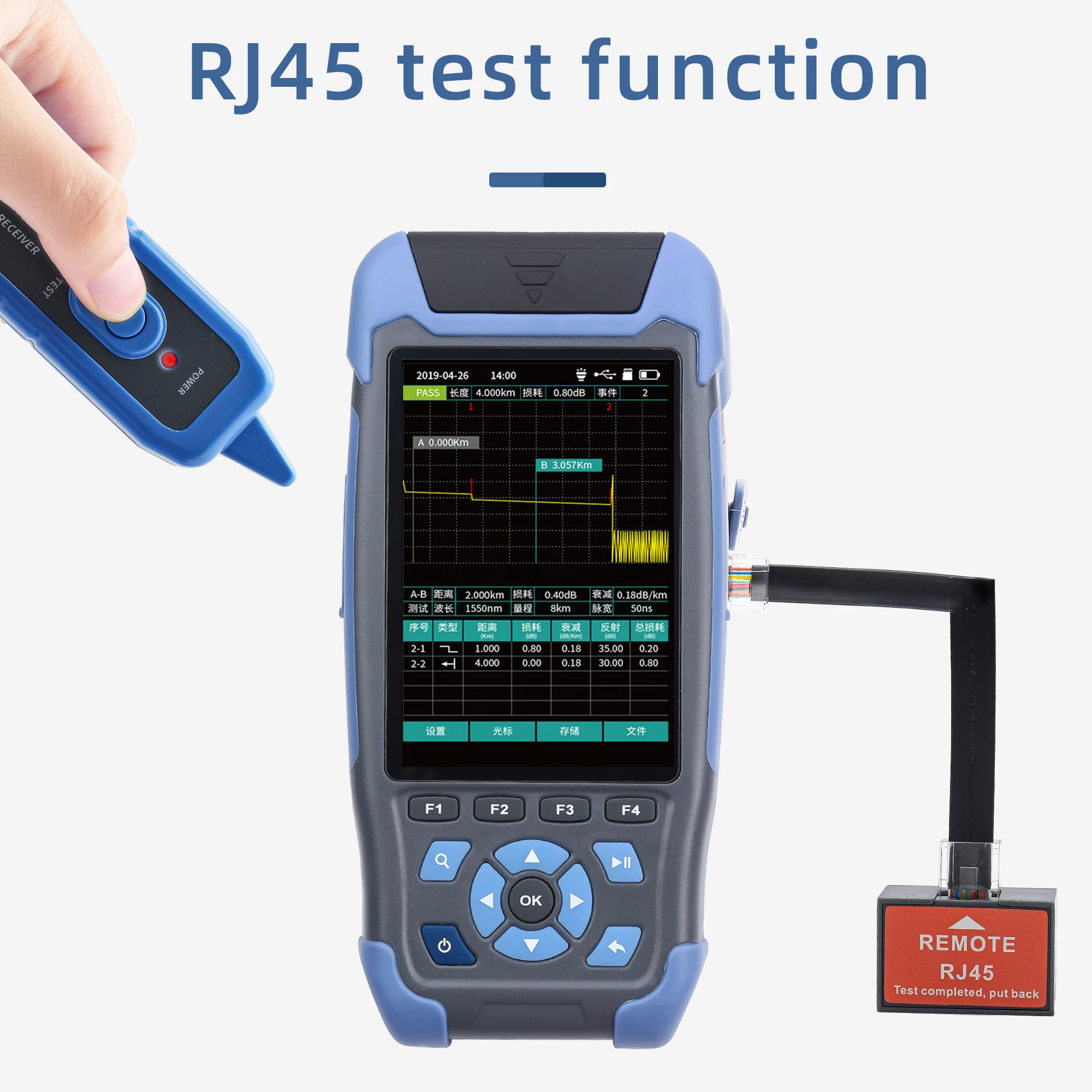 Imagem -03 - Otdr Fibra Óptica Reflectometer Adaptador Funções Vfl Ols Opm Mapa do Evento Rj45 Ethernet Cabo Tester Line Finder sc lc fc st