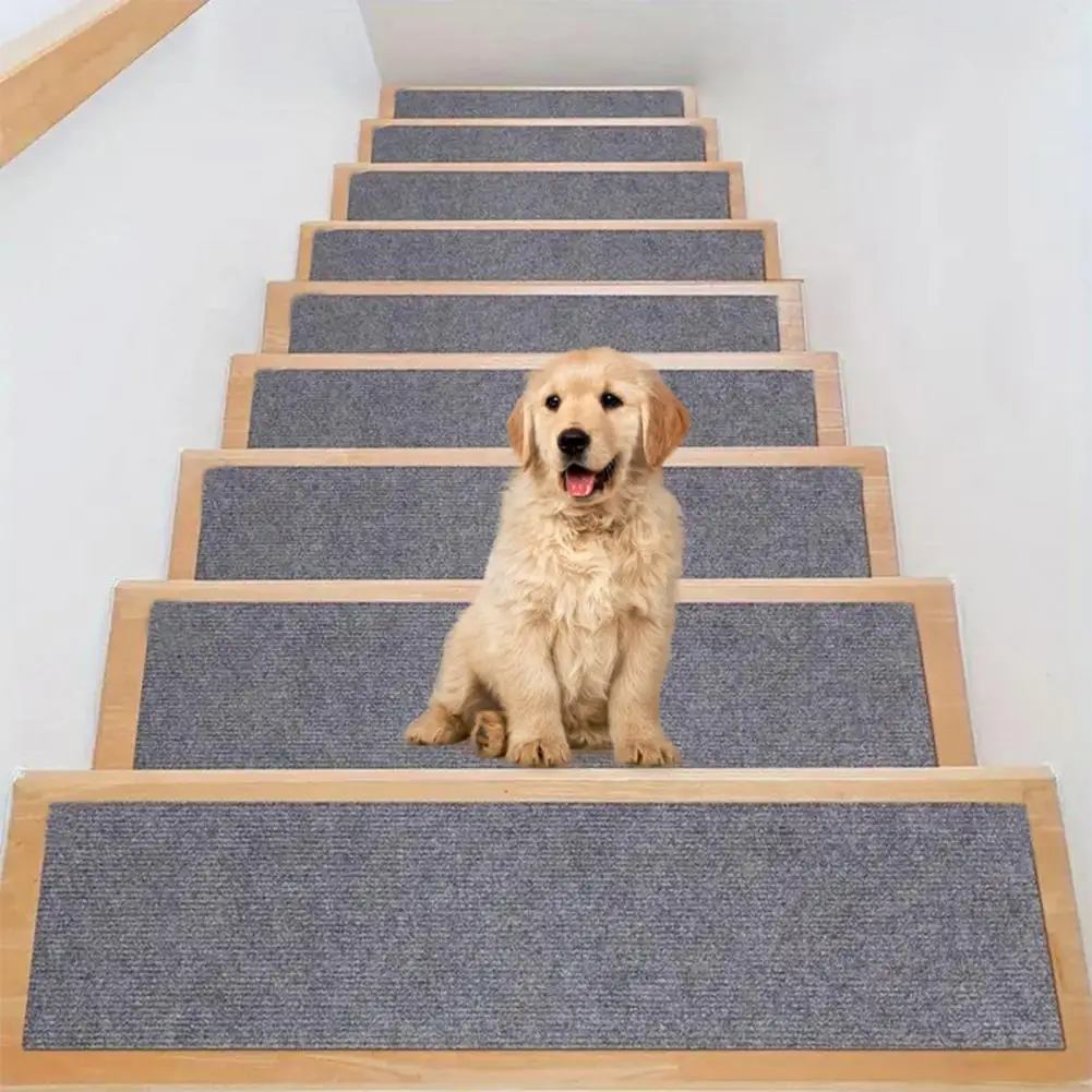 Non-stick Stair Carpet Non-slip Self Adhesive Stair Mat Set Washable Wear-resistant Step Rug with Contrast Color Wood for Safety