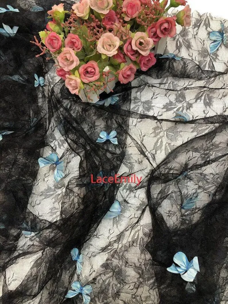 4 Colors 3D butterfly embroidery lace fabric Pink butterfly soft tulle For Wedding Dress Bridal Veil Tutu dress Baby