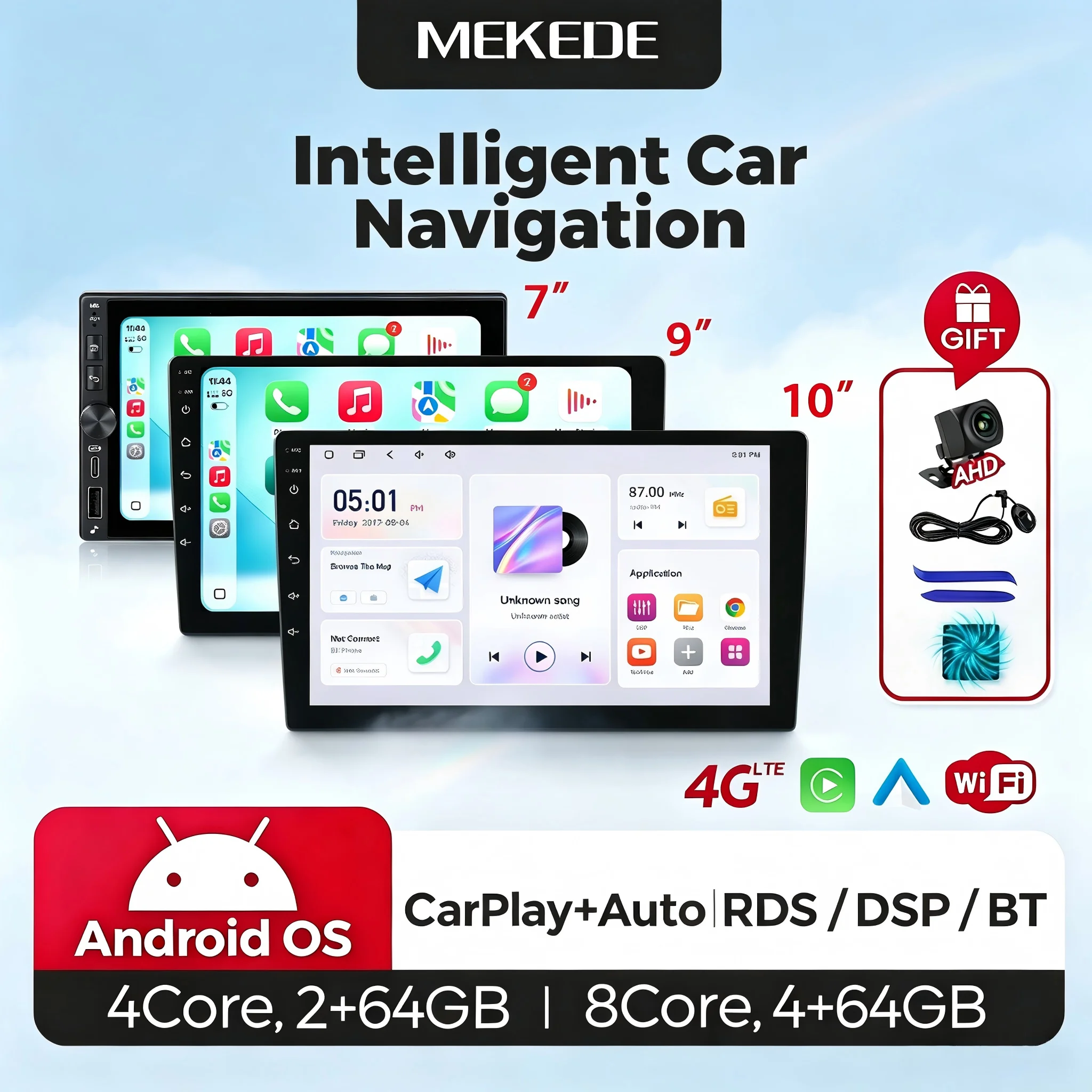 MEKEDE 7/9/10 Inch Universal Android Car Radio Wireless CarPlay Android Auto For Toyota Honda Kia Renault Peugeot Hyundai BMW Benz Audi Fiat Ford VW Skoda SEAT Nissan 4G LTE DSP RDS FM WiFi GPS