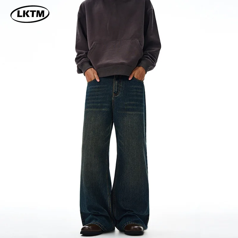 

American Retro Cat Whisker A-shaped Straight Bamboo Jeans Men's and Women's Floor-mopping Pants