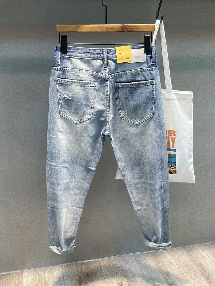 

Мужские джинсы American High Street Harlan, весна-осень, новые повседневные свободные прямые джинсы, универсальные джинсовые джинсы с дырками на талии