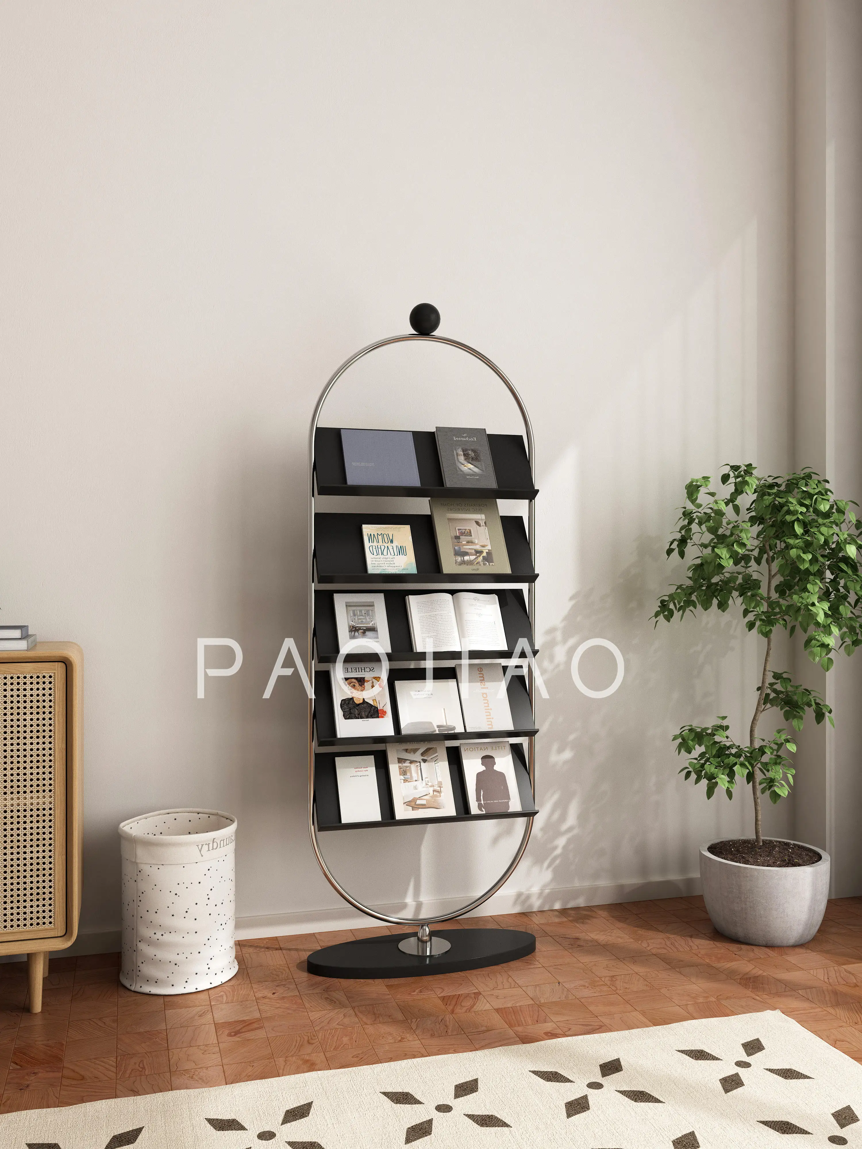 

Solid wood magazine rack Floor-to-ceiling reading display rack Storage bookshelf