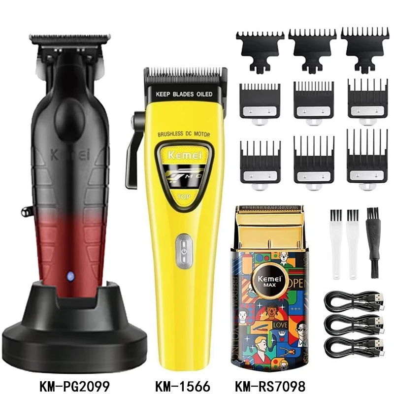 Kemei Hair Clipper Km-PG2099 Km-1566 Km-RS7098 Barber Blading Hair Cutting Machine Clipper Grooming Cordless Rechargeable Shaver