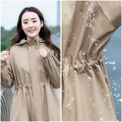 Women Rain Coat Fashion Long Impermeable Hooded Zipper Raincoats Outdoor Hiking Travel Fishing Waterproof Rain Jacket Poncho