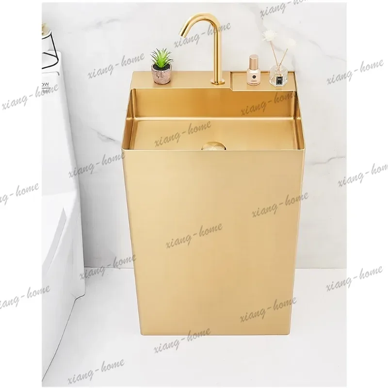 Gold integrated column basin, stainless steel floor wash basin, face basin