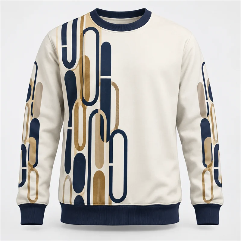 Men's Abstract Sports Sweatshirt Geometric Shard Vertical Stripe Chevron Line Print Crewneck Long Sleeve Casual Pullover
