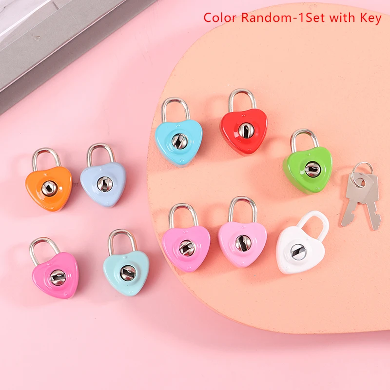 1Set Mini Heart Shape Padlock Luggage Hardware Locks With Key Lock For Travel Wedding Jewelry Box Diary Book Suitcase