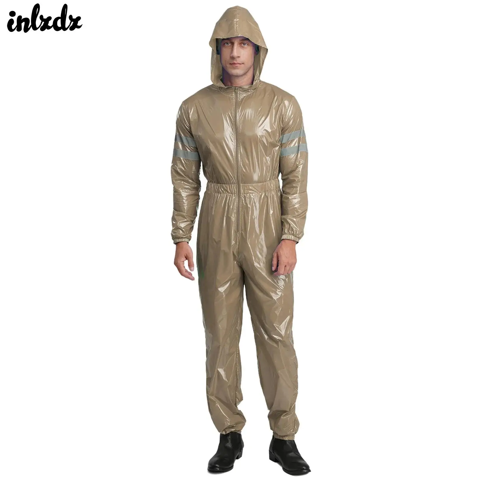 

Мужской водостойкий комбинезон с капюшоном на молнии спереди, светоотражающие полосы высокой видимости, комбинезон с длинными рукавами и эластичной резинкой на талии, костюм