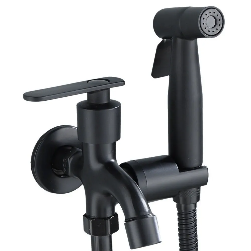 Stainless Steel Handheld Bidet Sprayer with Dual-Outlet Configuration Compatible with Standard Toilet Water Supply Lines