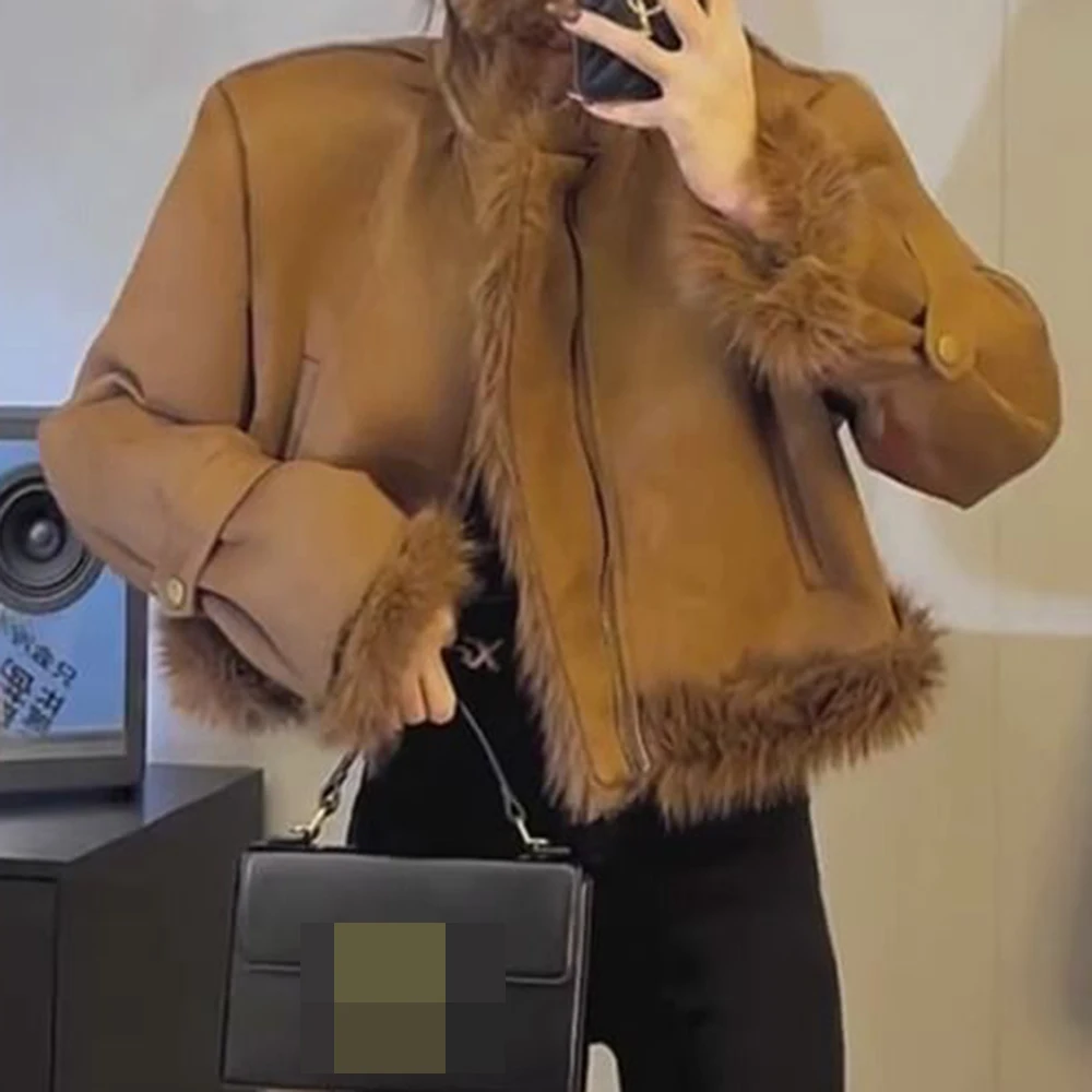 Locomotiva de pele de raposa terno feminino 2025 início da primavera design sentido amigável casaco peludo feminino