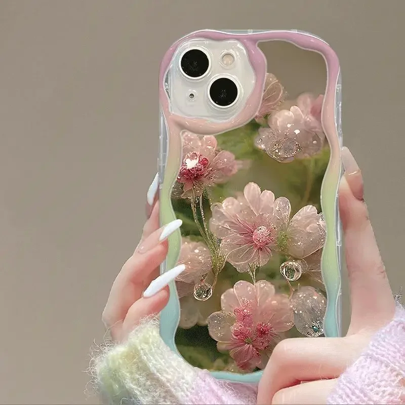 Clear Flower Soft Case For Realme C53 C67 C55 C65 C63 C51 C35 C33 C21Y C25Y C30 C21 C20 8 12 Pro Plus 5G Wavy Curved Edge Cover