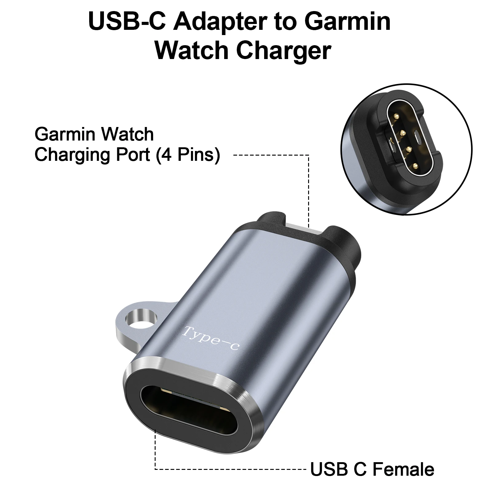 Adaptador de carregador tipo C para Garmin Fenix, conversor para Garmin Fenix 7, 6, 6X, 5S, 5X Plus, Instinct 2, Venu 2, Vivoactive 4, 3, Forerunner 965, 955, 945, 935