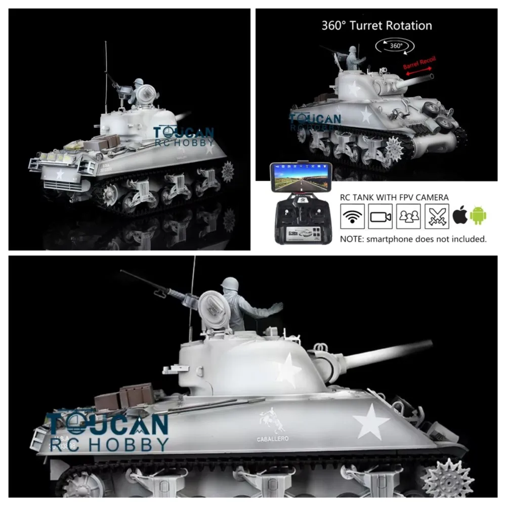 Heng Long Aggiornato Ver 1/16 Snow 7.0 M4A3 Sherman FPV Carro armato RC 3898 360 °   Giocattolo effetto fumo da combattimento IR con riavvolgimento a canna della torretta TH17699