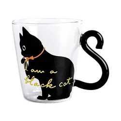 300ml Cute Black Cat Glass Coffee Mug Set Handgrip Animal Shaped Milk Water Juice Mugs Tea Cup Japanese Style Kawaii Gift Home