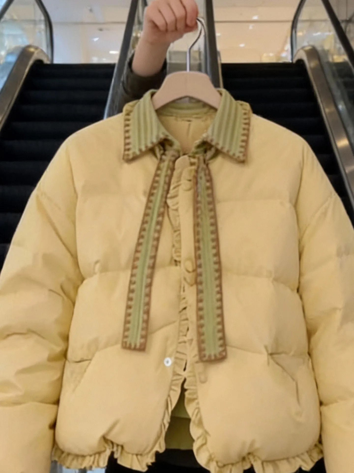 Sli ort Puffer Jaet Yellowi witte verdikte winterbovenkleding voor dames Koreaanse Sle normale pasvorm hoge taille