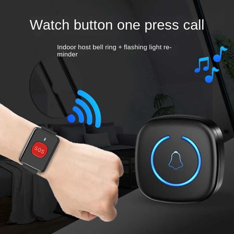 جهاز الاتصال اللاسلكي ABHU لكبار السن، إنذار شخصي، ساعة جرس الباب بجهاز التحكم عن بعد