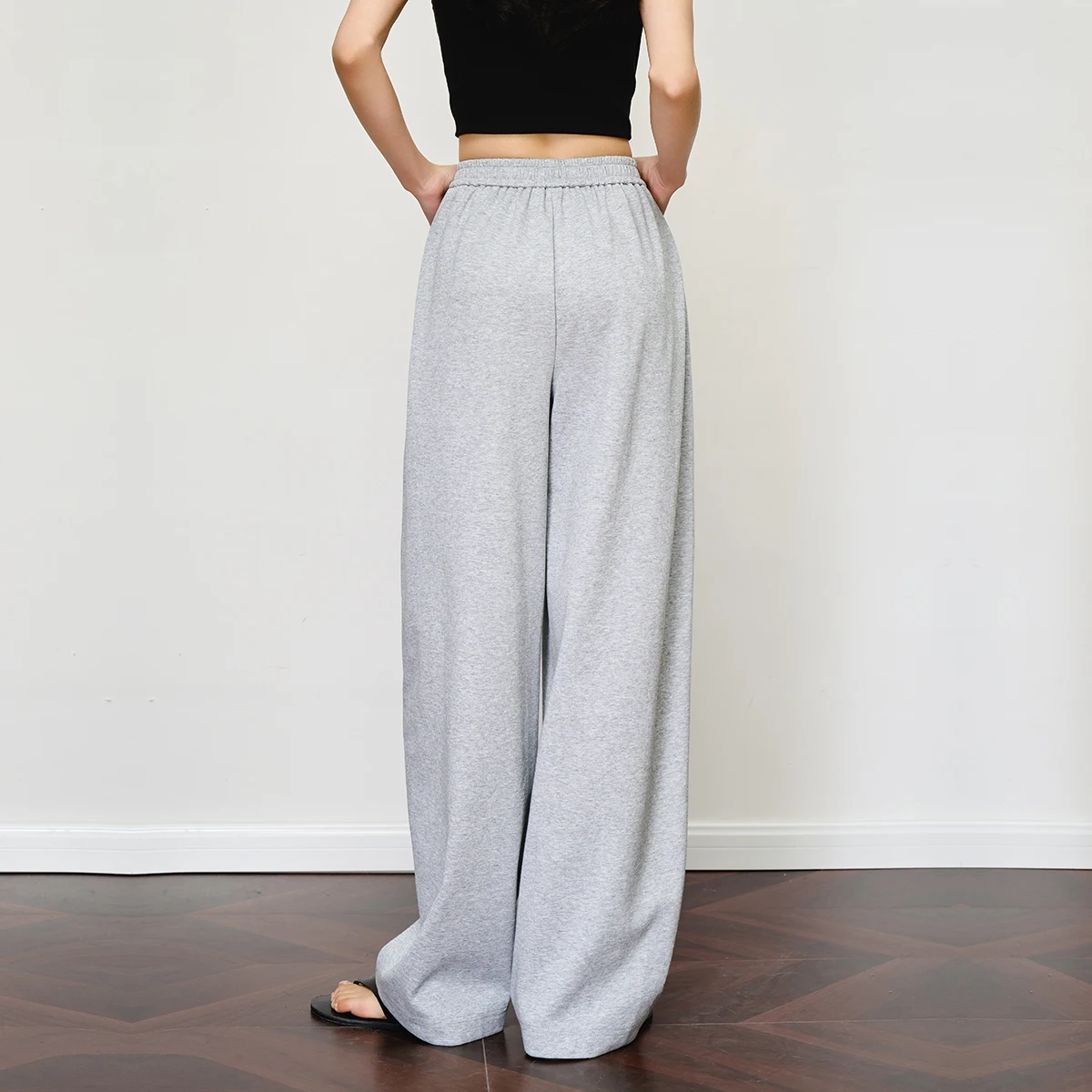 OLrain Women's Casual Knitted Baggy Pants Summer Long Trouser 2025 Female Grey Loose Wide Leg Pants Woman Clothing O57XK99030