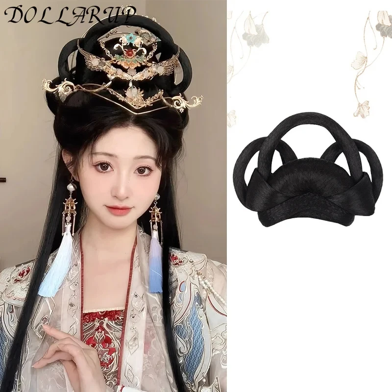 JKL Synthetic Antique Hanfu Wig Women's One Piece Lazy Wig Bag Antique Twisted Hair Knot Daily Versatile Styling Pad