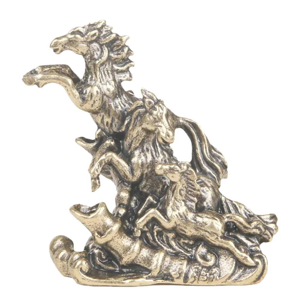 

Unique Brass Horse Sculpture Desktop Ornament Vintage One-Piece Smooth Design Office Home Table Zodiac Adornment