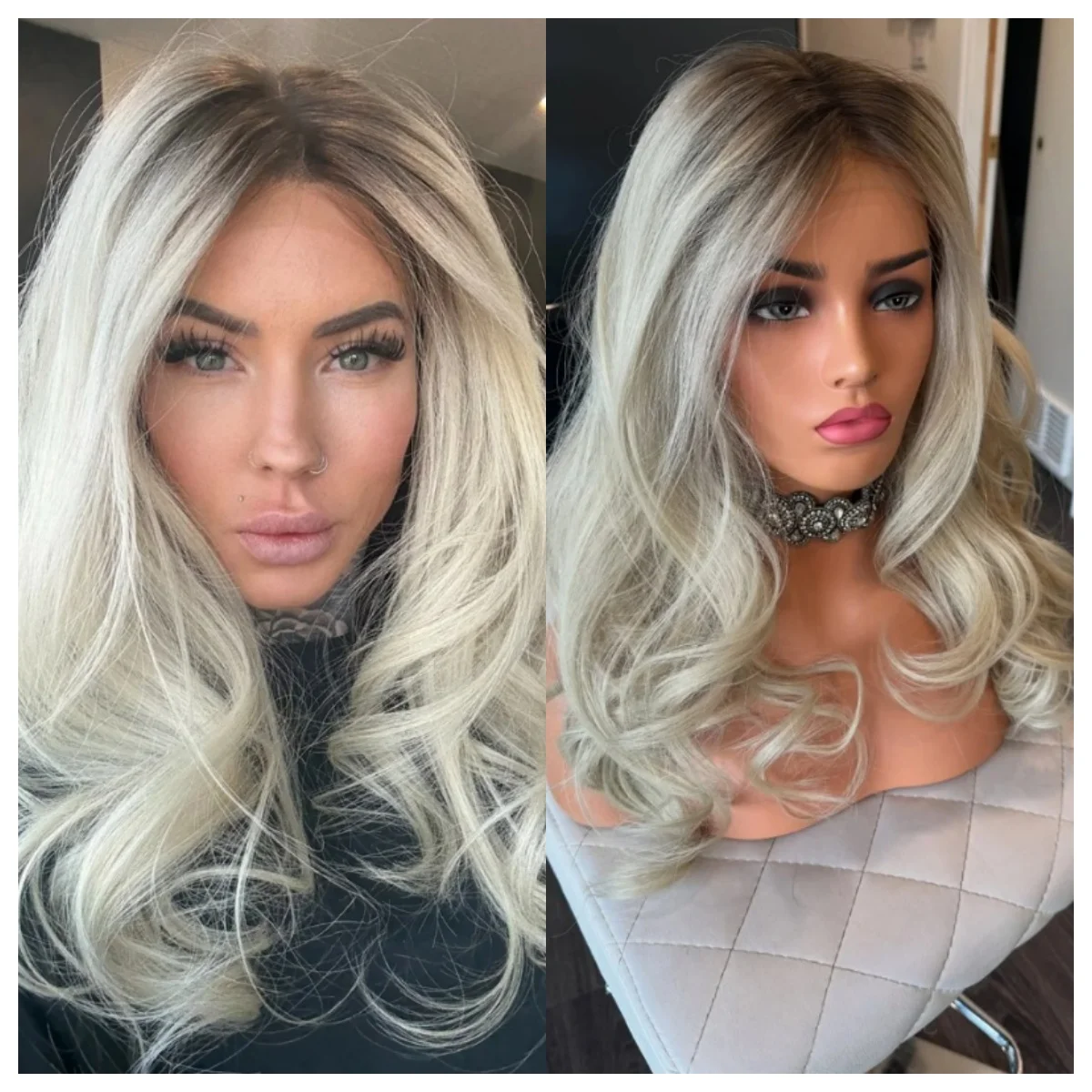 

Long Ombre Platinum Wavy Lace Front Wig For Women Mix Dark Roots Middle Part Wavy Wig Synthetic Premium Fibre Heat Resistant Wig