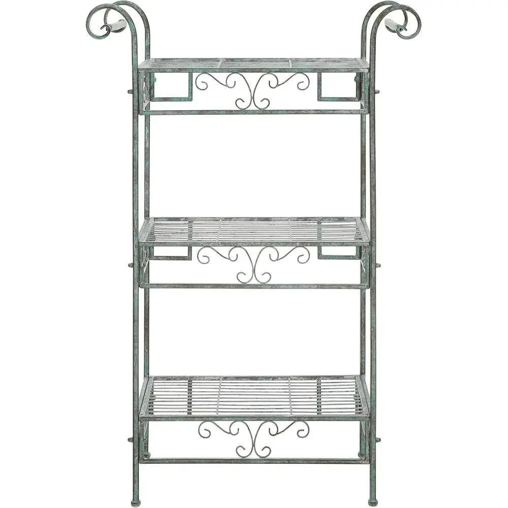 

3-Tier Antique Green Wrought Iron Scroll Shelving Unit
