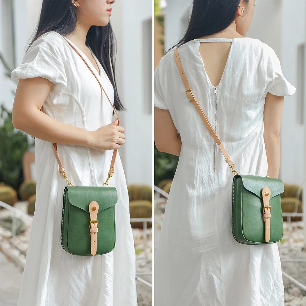 Lovers' vegetable tanned leather bag genuine phone bag  retro crossbody bag top layer cowhide shoulder bag for women