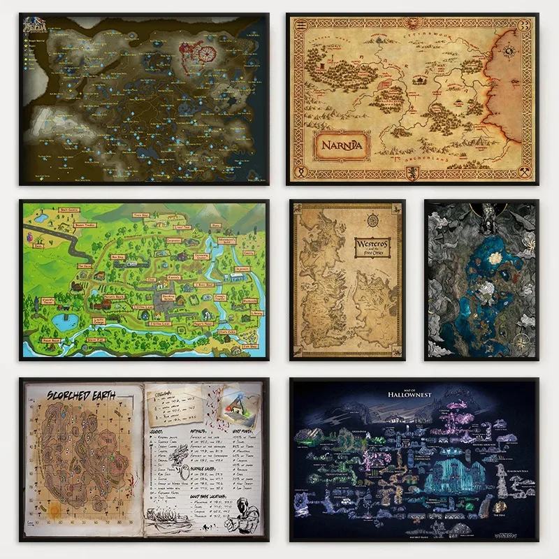Classic Video Games Map Poster Hollow Knight Witcher Map Stardew Valley Valley Location Canvas Painting Wall Art Room Home Decor