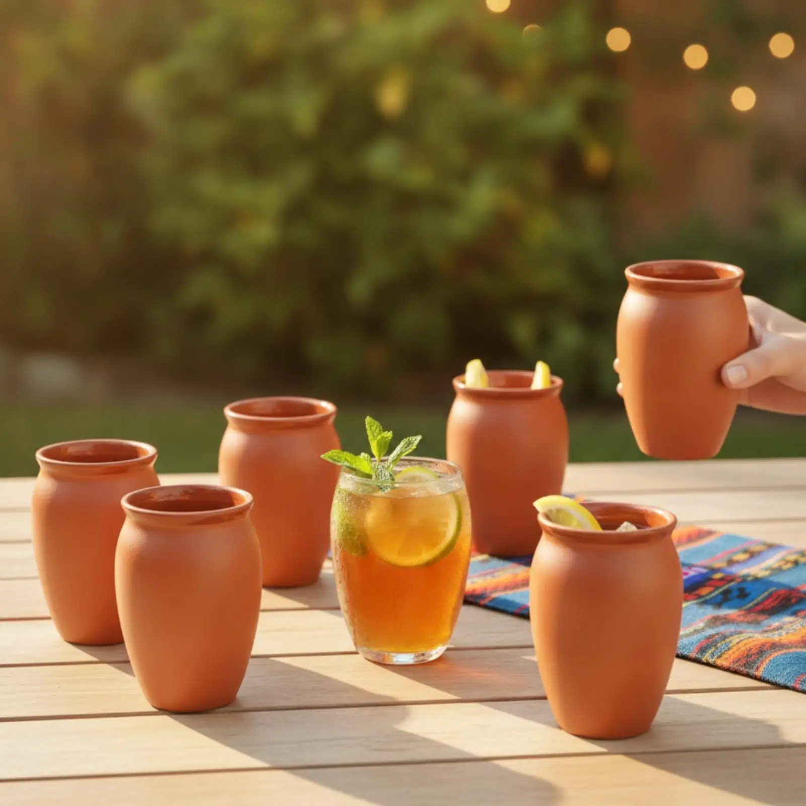 6 Pieces Clay Drinking Cups Terracotta-Colored Cups with Glazed Finish Tapered