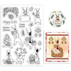 Eater Bunny Clear Stamps Easter Egg Silicone Stamps Easter Wishes Rubber Transparent Seal Stamps for Card Making DIY