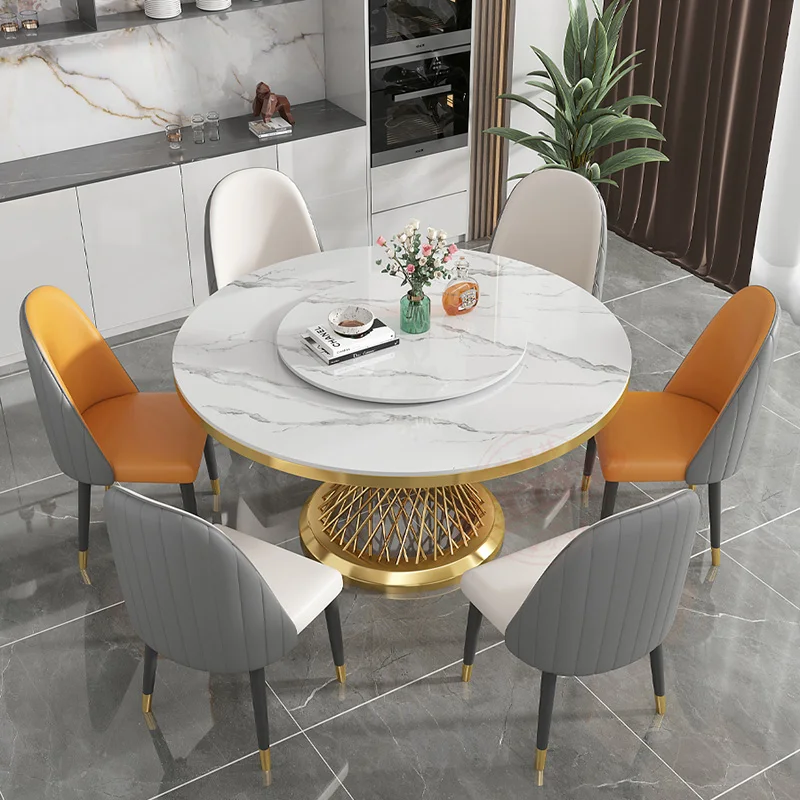 

Luxury Gold Dining Table Legs Metal Modern Turntables Dining Tables 8 Chairs Kitchen Restaurant Mesa De Comedor Lounge Furniture