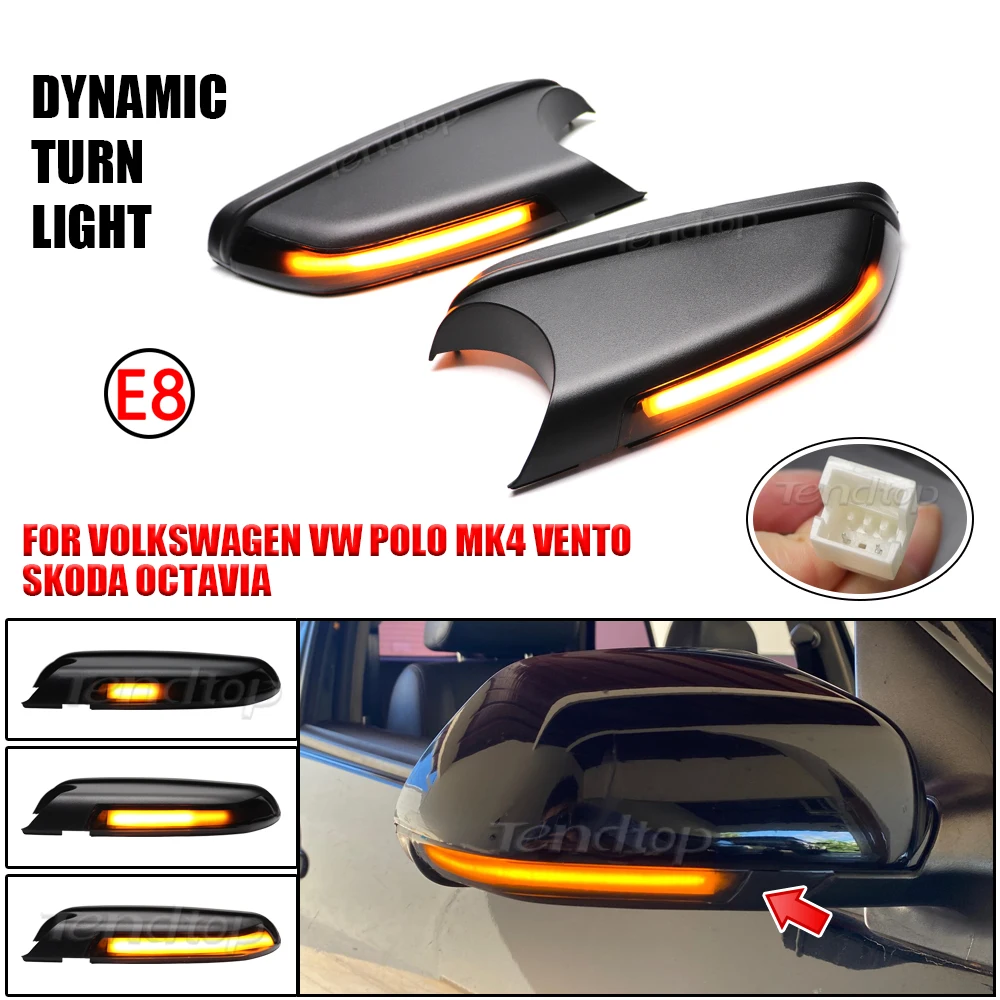 Dynamic LED Turn Signal Sequential Light Side Rearview Mirror Indicator For VW Polo mk4 FL Vento Skoda Octavia MK2 1Z 2004-2010