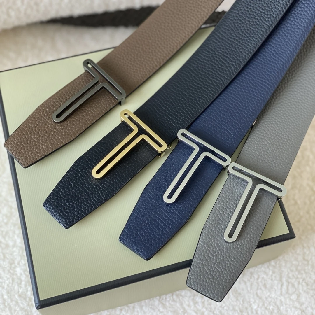 고품질 최고급 명품 디자이너 브랜드 T버클 벨트 2025 양면 남성용 정품 가죽 데님 벨트 비즈니스 3.8CM TF01