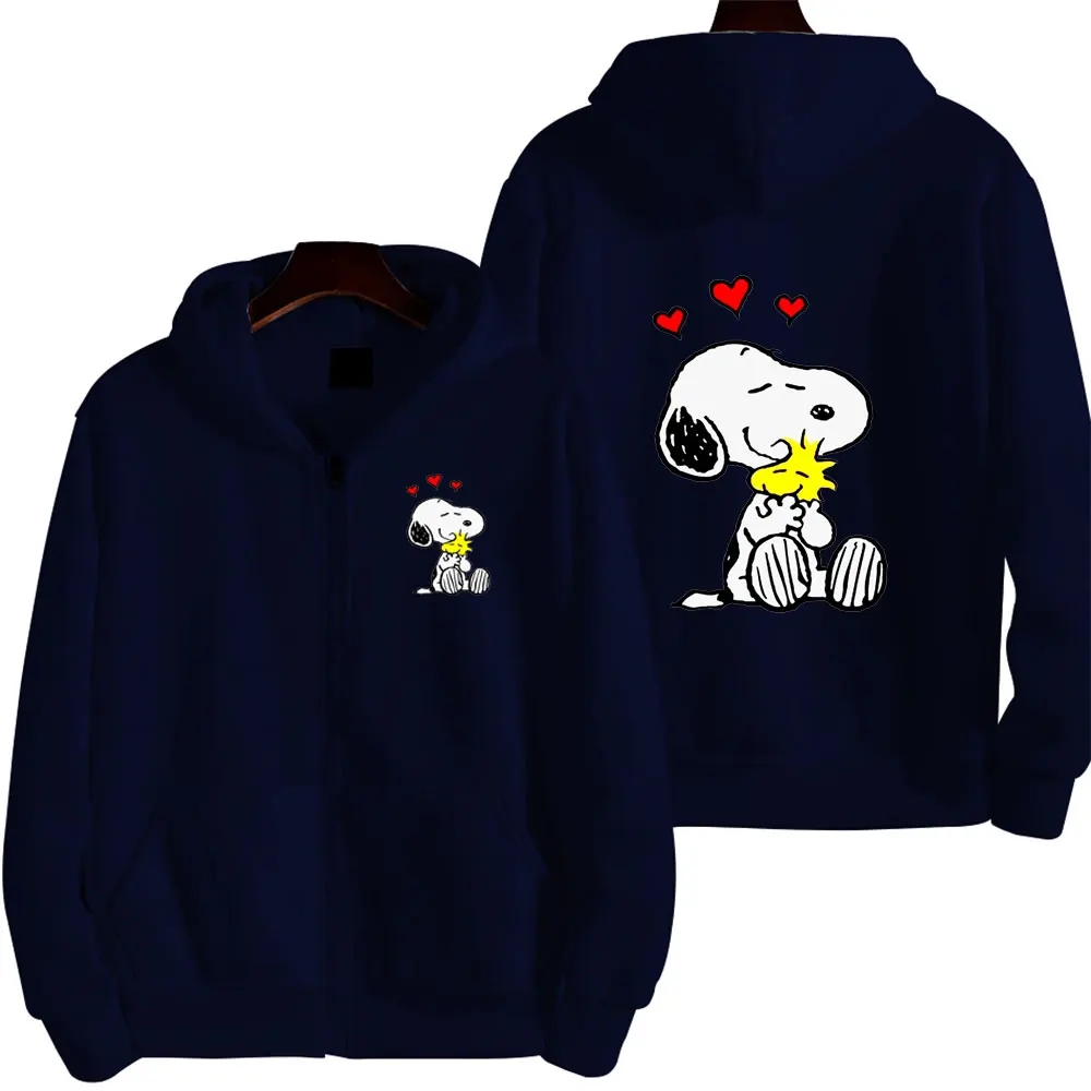 Snoopy-Sudadera con capucha y cremallera para hombre y mujer, chaqueta informal de dibujos animados de Anime, ropa rosa de gran tamaño, abrigos, primavera y otoño, 2024